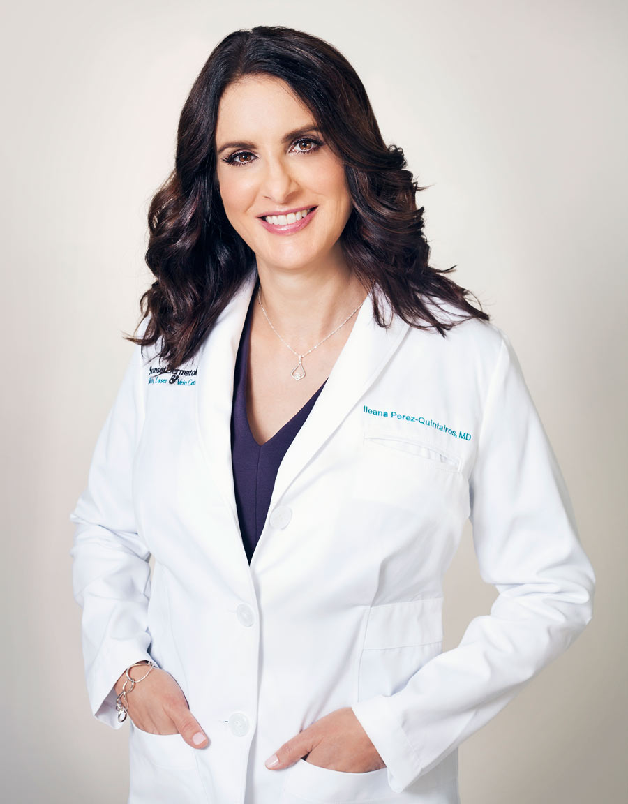 Photograph of board certified dermatologist Ileana Perez-Quintairos, a leader in her field and dedicated to maintaining a reputation of excellence in both cosmetic surgery and dermatologic care.